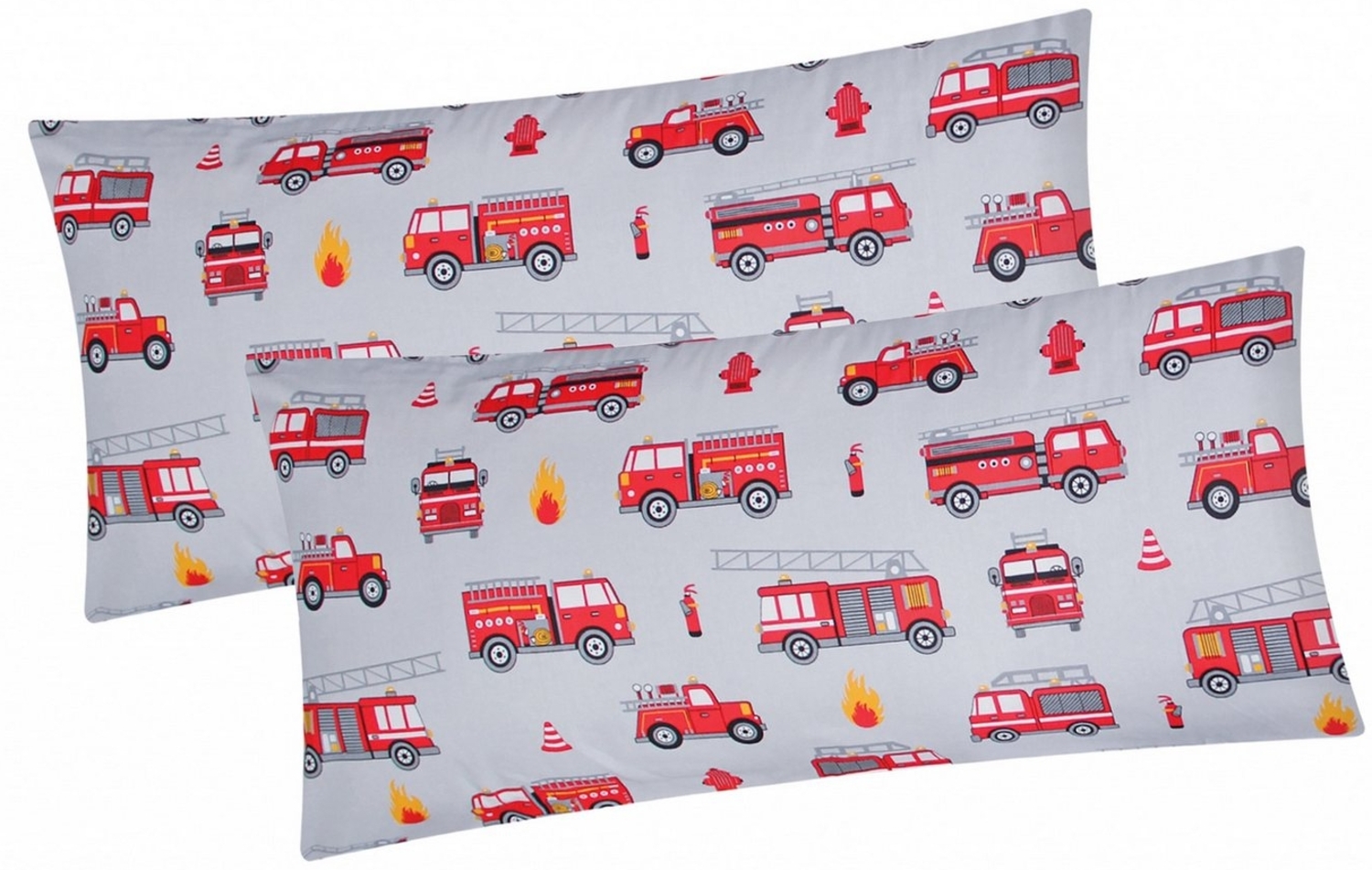 Heubergshop Kissenbezug, (2 Stück), 2er Set 40x80cm - Feuerwehr Grau Rot Kinder (EW-Feuerwehr-40x80) Bild 1