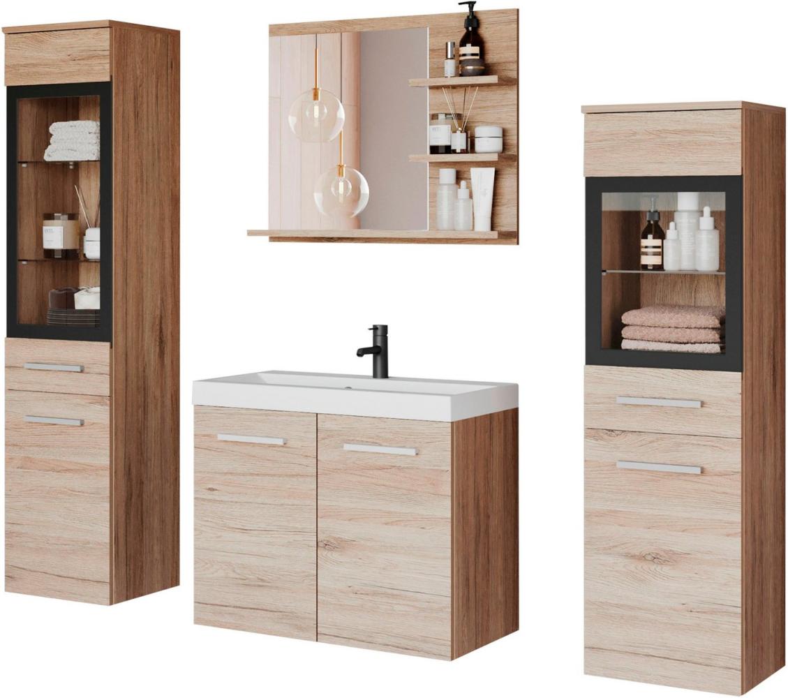 welltime Badmöbel-Set ARONA, (Komplett-Set, 4-St, mit Waschbecken), Waschtisch inkl. Waschbecken, Badschrank, Hochschrank, Spiegel Bild 1