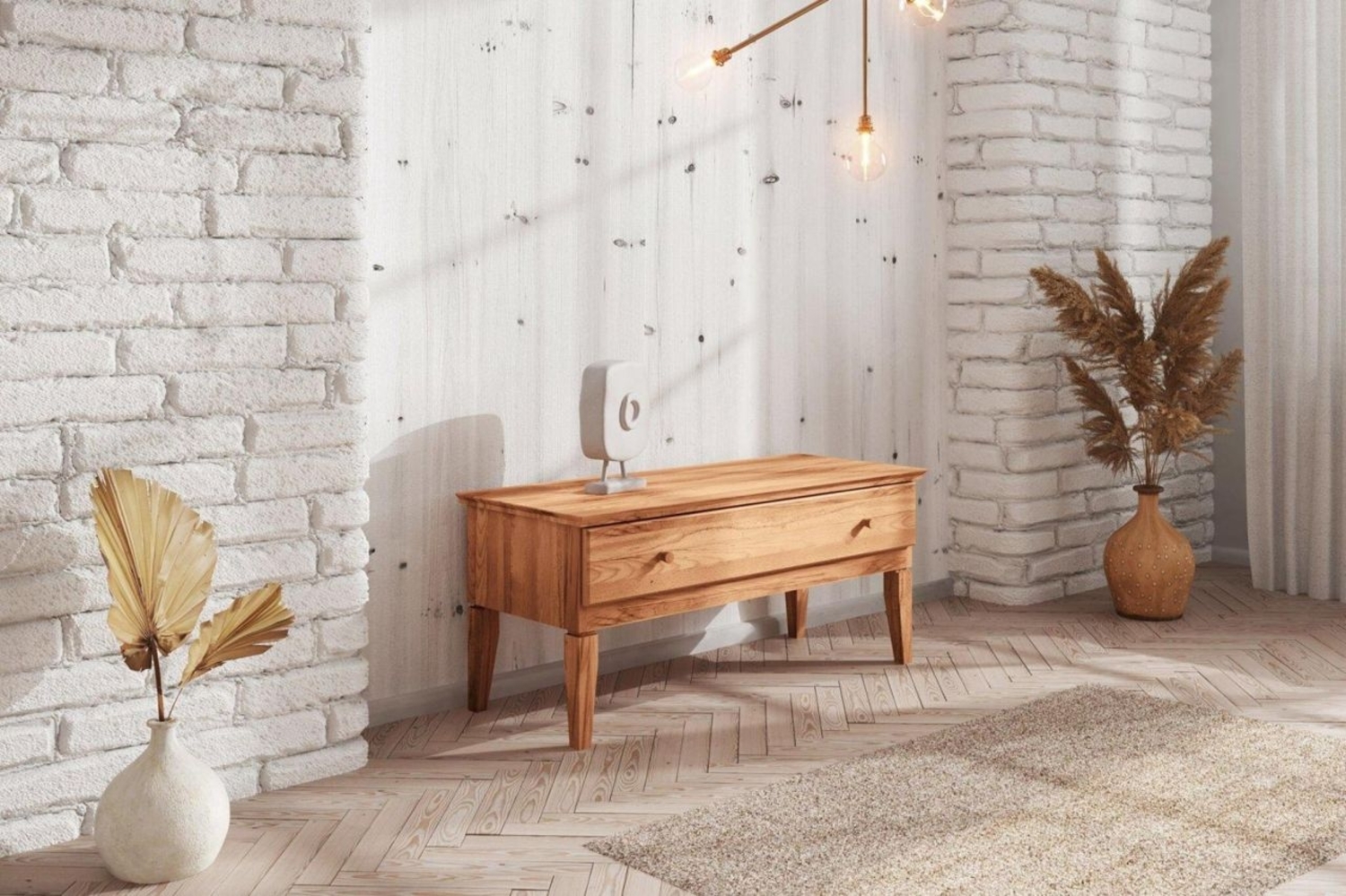 Niedrige Kommode LENNES Eiche massiv 112x50x45 cm Bild 1