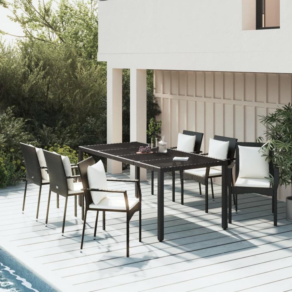 vidaXL 7-tlg. Garten-Essgruppe mit Kissen Schwarz Poly Rattan Bild 1