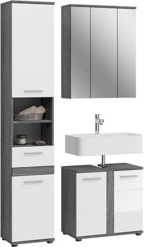 welltime Badmöbel-Set Lucca, 3 teilig, inklusive MDF Hochglanzfront Front,bestehend aus:, (Set, 3-St), Hochschrank, Waschbeckenunterschrank, Spiegel Bild 1