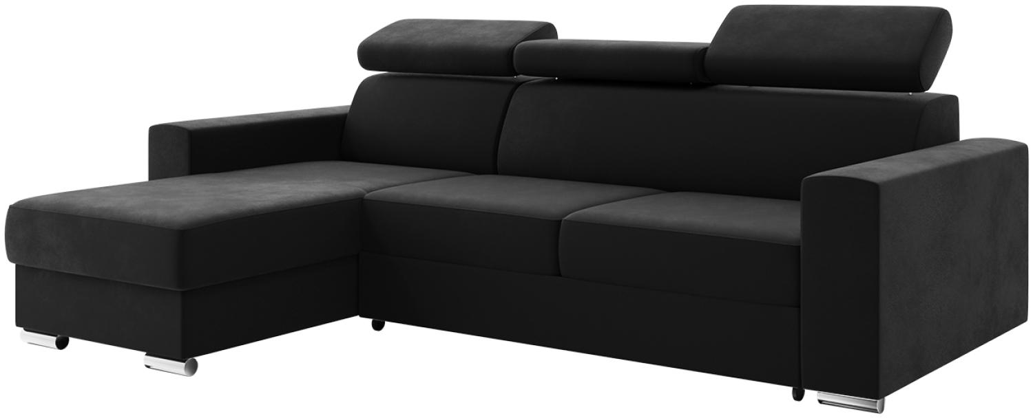 Meblini 'Voss' Schlafcouch mit Bettkasten, Samtstoff, 242 x 168 x 79 cm, Schwarz, Links Bild 1