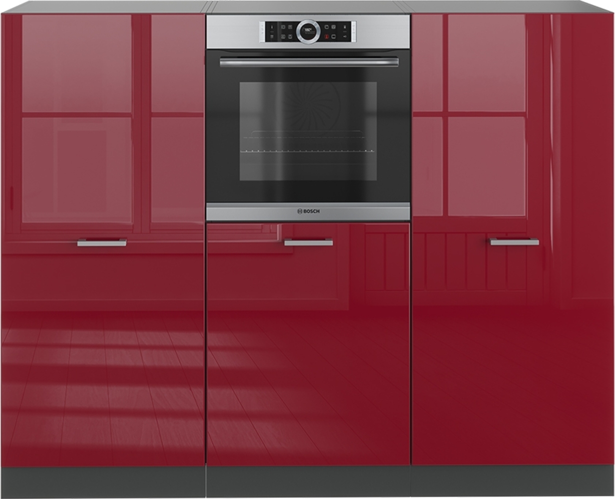 Küchenblock R-Line Rot Hochglanz/Anthrazit 180 cm ohne Arbeitsplatte Vicco Bild 1