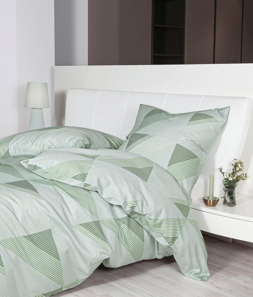 Janine J.D. Mako-Satin Bettwäsche 200x220 Rauten Dreieck lind grün weiß 87065-06 Bild 1