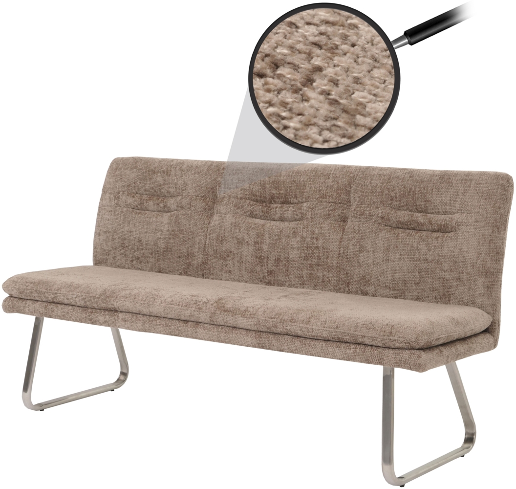 Sitzbank HWC-H70, Esszimmerbank Bank Polsterbank, Lehne Stoff/Textil Chenille Edelstahl gebürstet 180cm ~ braun Bild 1