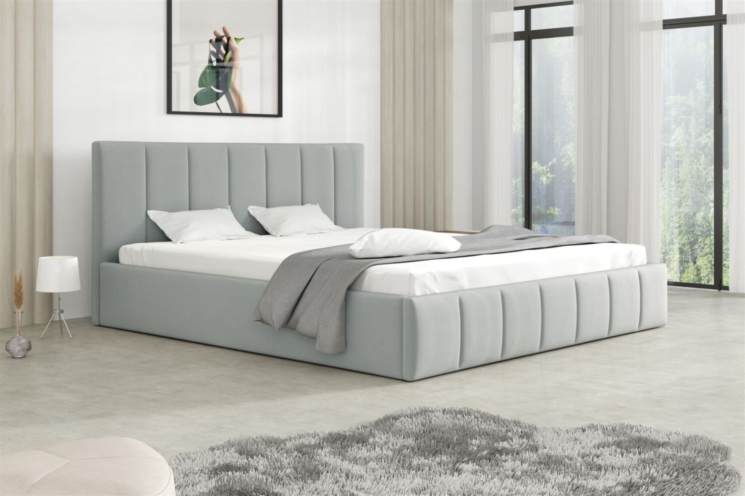 Polsterbett Doppelbett DETROIT Komplettset 160x200cm Stoff Magic Velvet Hellgrau Bild 1