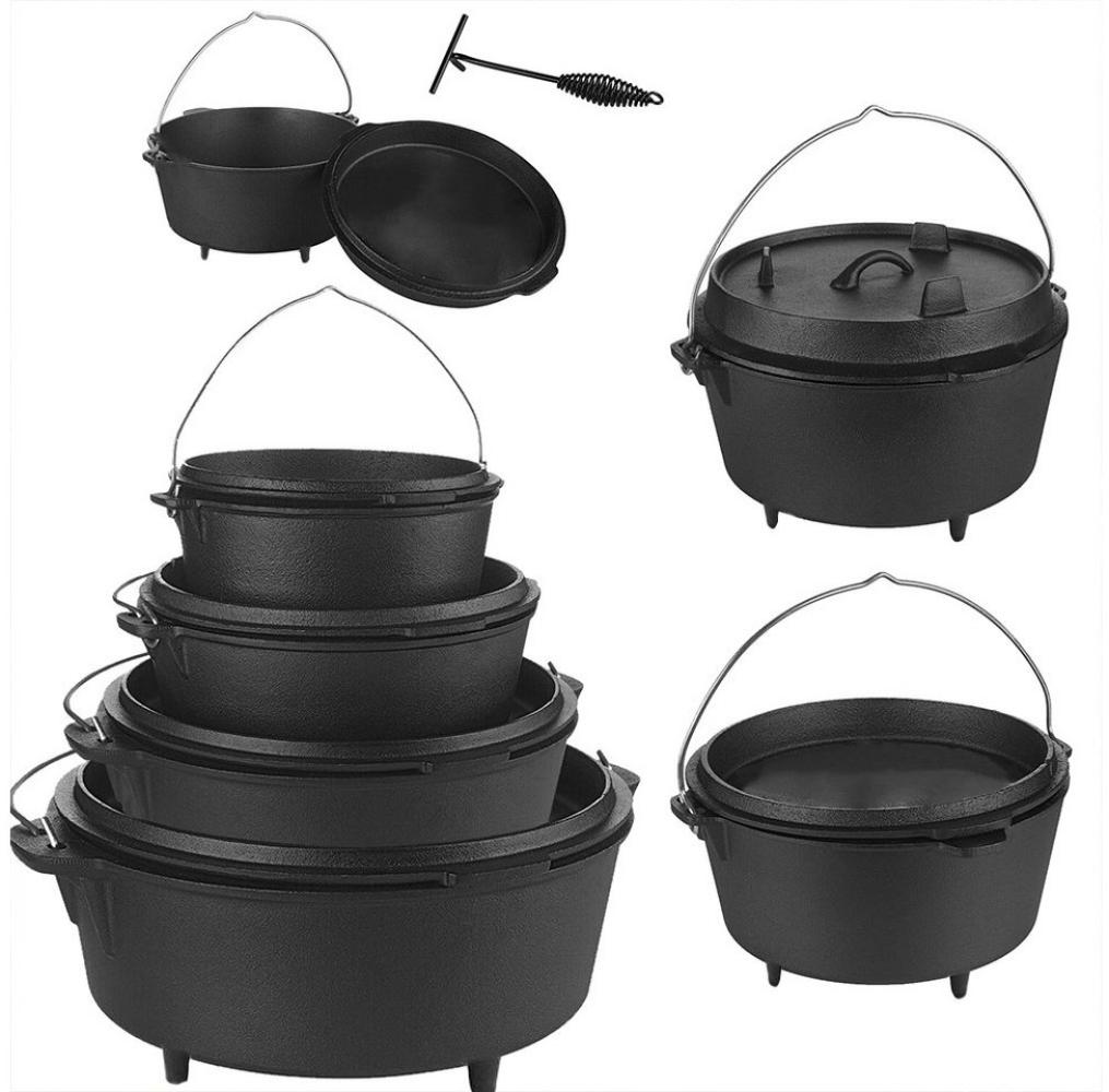 Mucola Feuertopf Dutch Oven Kochkessel Outdoorküche Schmortopf Grilltopf BBQ Gusseisen, Gusseisen (Stück, 3-tlg, Dutch Oven), Der Deckel kann als Bratpfanne genutzt werden Bild 1