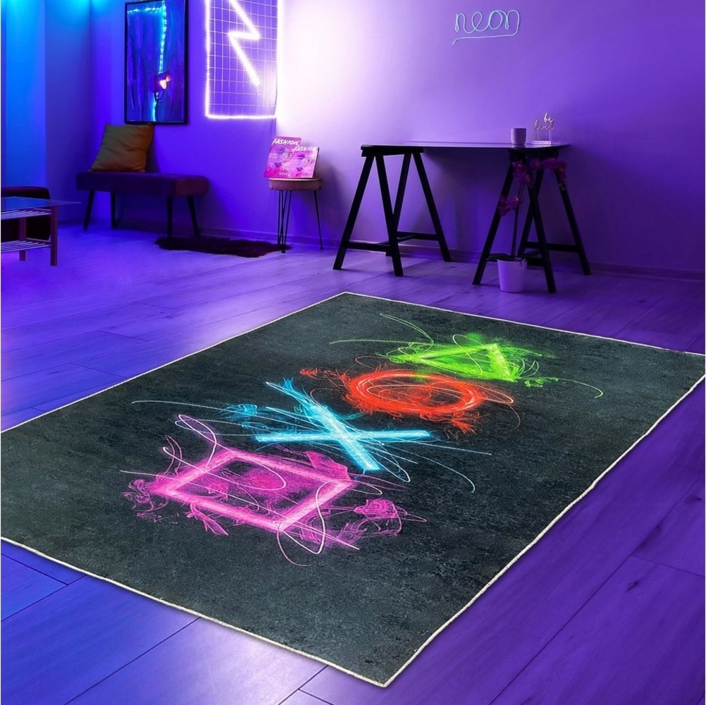 Carpetia Teppich Gaming-Teppich mit lebendigen Neon-Farben und ikonischen Symbolen, rund, Höhe: 5 mm Bild 1