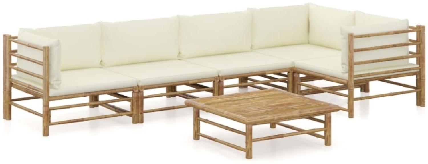 vidaXL 6-tlg. Garten-Lounge-Set mit Cremeweißen Kissen Bambus 3058239 Bild 1