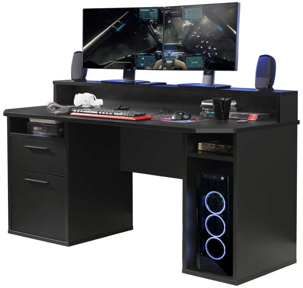 Gamer-Schreibtisch Tyrion / Tezaur, Schwarz, 160 x 91 x 72 cm Bild 1