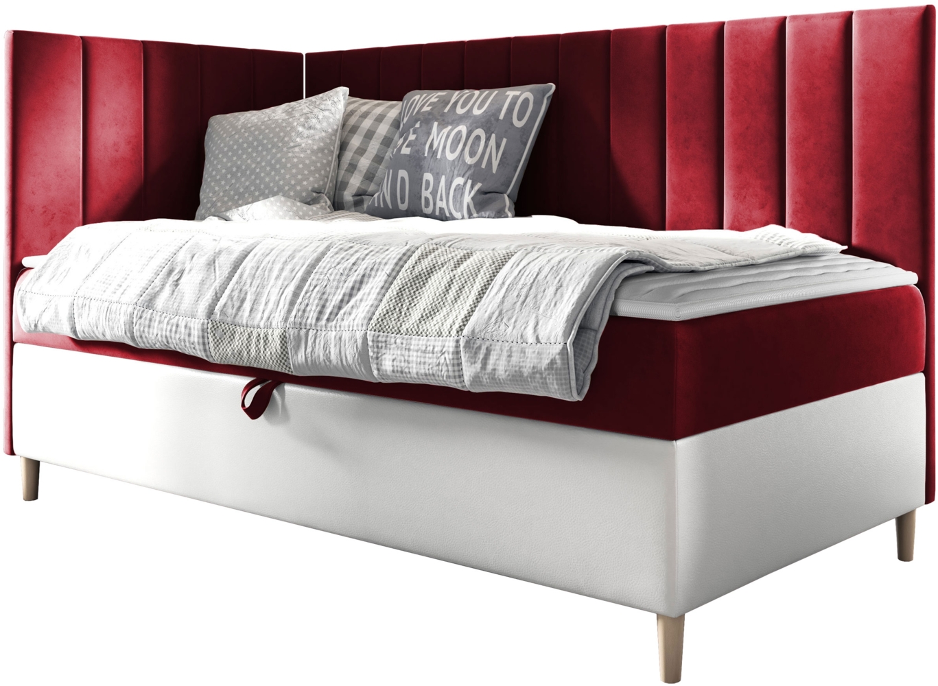 Boxspringbett Chapeni 'Junior 3' rot 90 x 200 cm Links Bild 1