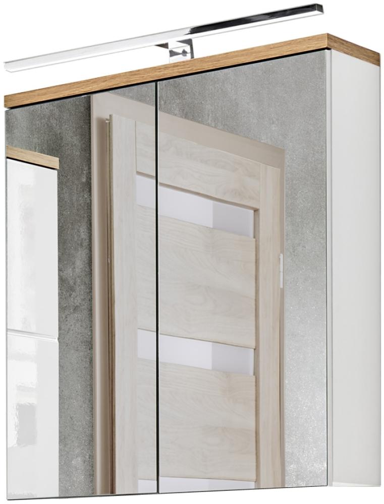 Badezimmer Spiegelschrank 60 cm LED-Beleuchtung LUTON-56 weiß mit Wotan Eiche Nb, B/H/T ca. 60/70/20 cm Bild 1