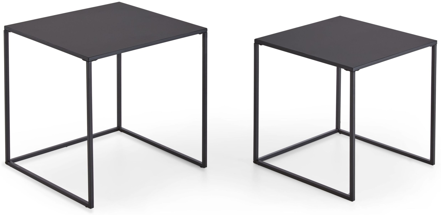 Homes & Jones Beistelltisch Bianca 2er Set 38x38x41 cm & 34x34x37 cm aus schwarzem Metall - Runde Couchtische im modernen Industrial Design - Praktische Ablagetische für Wohnzimmer, Flur &Schlafzimmer Bild 1