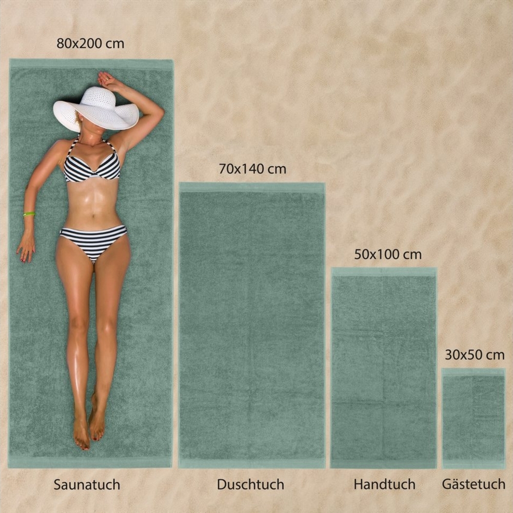 Hausfelder Duschtücher Premium Duschtuch 4er Set (Hellgrün, 4 Duschtücher 70x140 cm), (4-St), 100% Baumwolle, weich, saugfähig, Uni-Farben Bild 1
