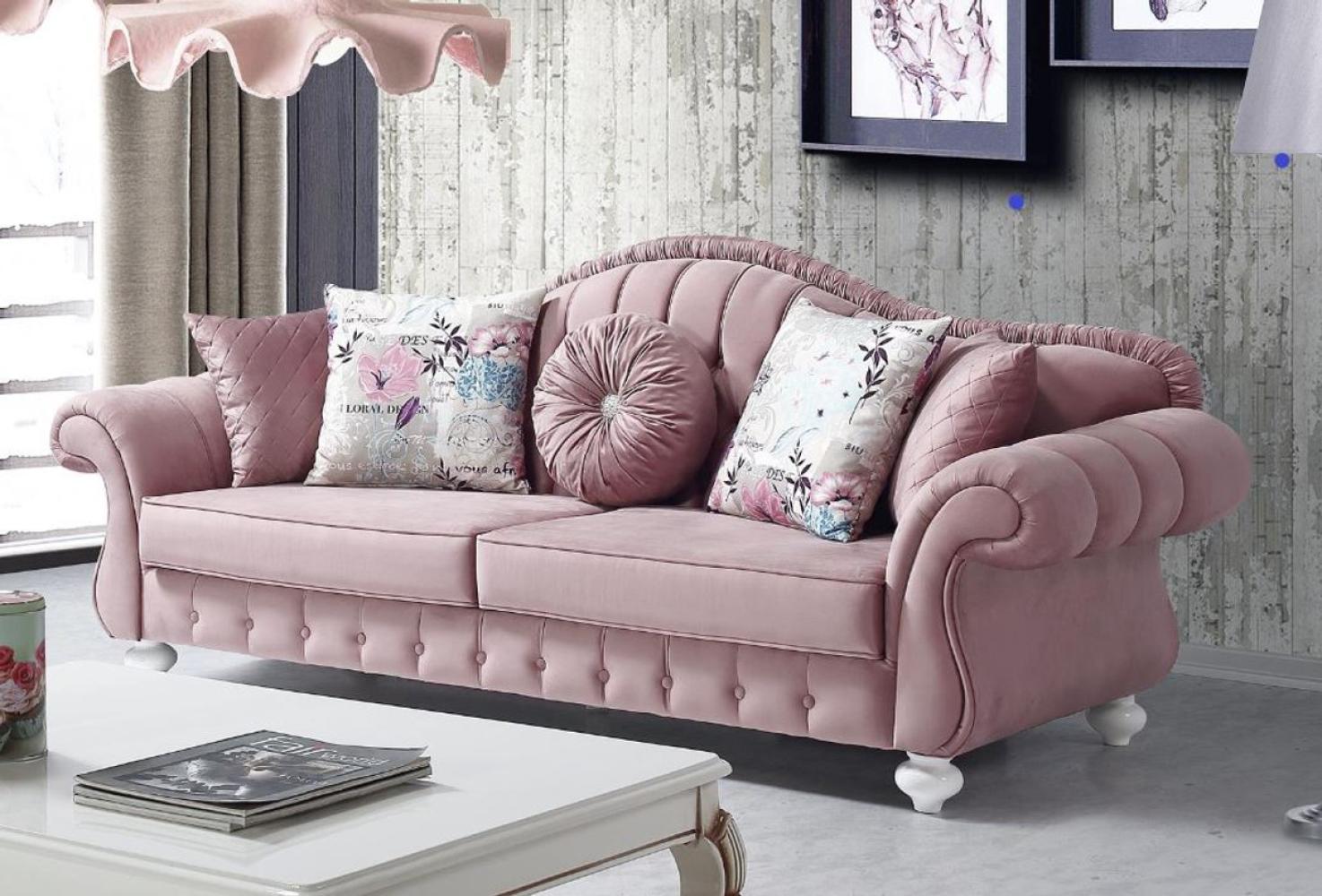 Casa Padrino Barock Sofa Rosa / Weiß 225 x 83 x H. 92 cm - Wohnzimmer Sofa im Barockstil - Barock Möbel Bild 1