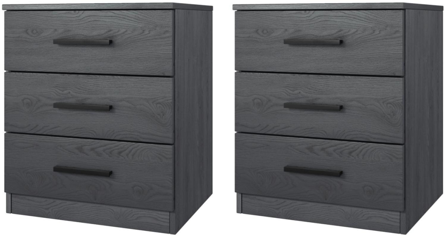 2er-Set Nachtkonsole Nachtschrank Granada 46x41x56cm Carbon Eiche mit Schubladen Bild 1