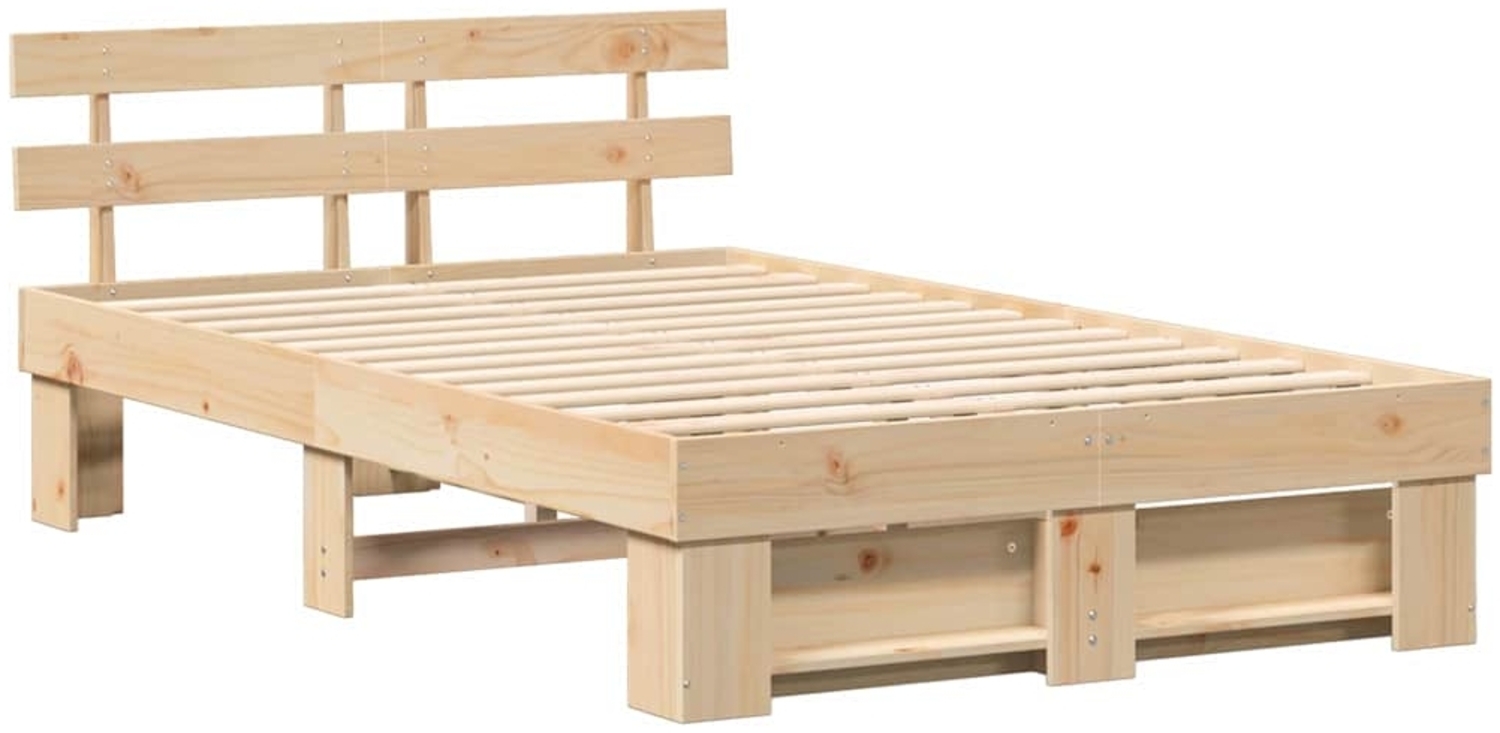 vidaXL Bettrahmen mit Kopfteil Braun 140 x 190 cm Massives Kiefernholz 872488 Bild 1