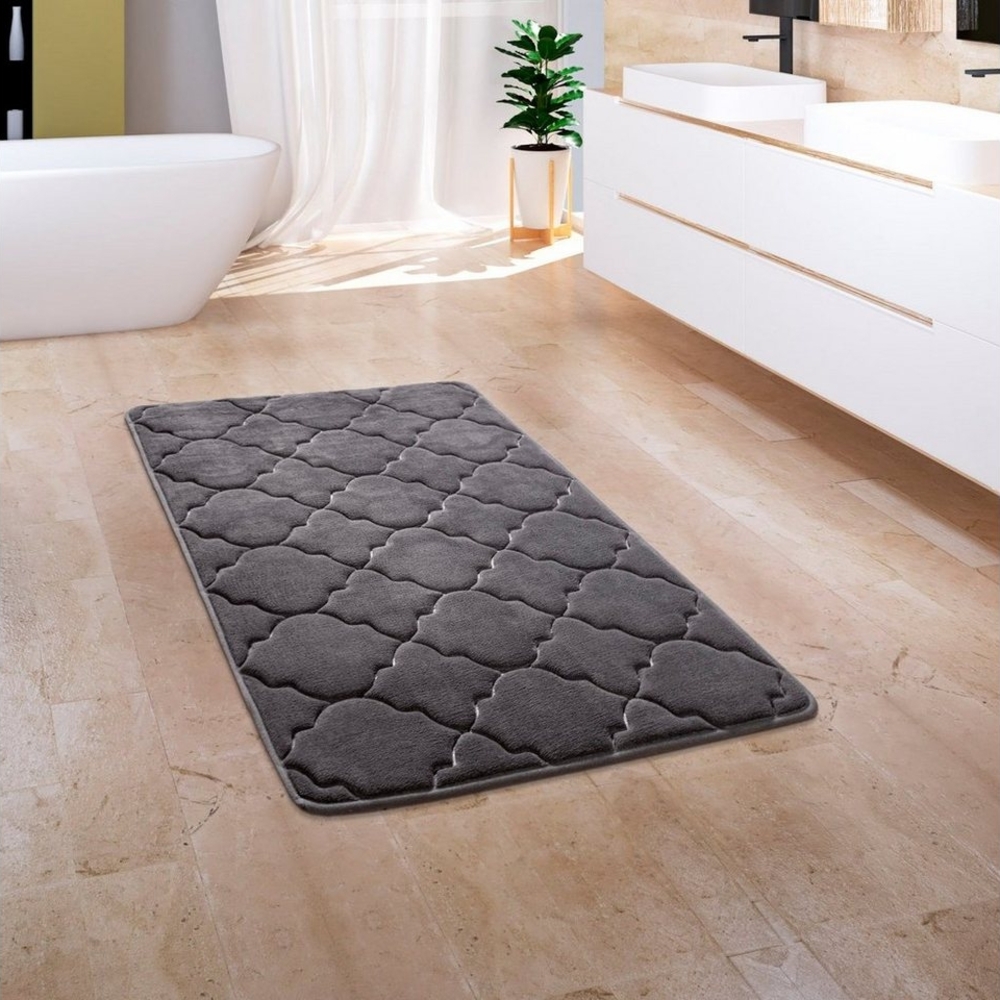 Paco Home Badematte Corby 251, Höhe 13 mm, rutschhemmend beschichtet, fußbodenheizungsgeeignet, Polyester, rechteckig, Badteppich, Ornamente, Hoch-Tief Effekt, Memory-Foam Effekt Bild 1