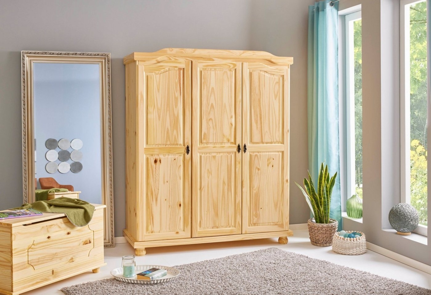 Kleiderschrank Bern 3-türig Kiefer Massivholz lackiert Bild 1