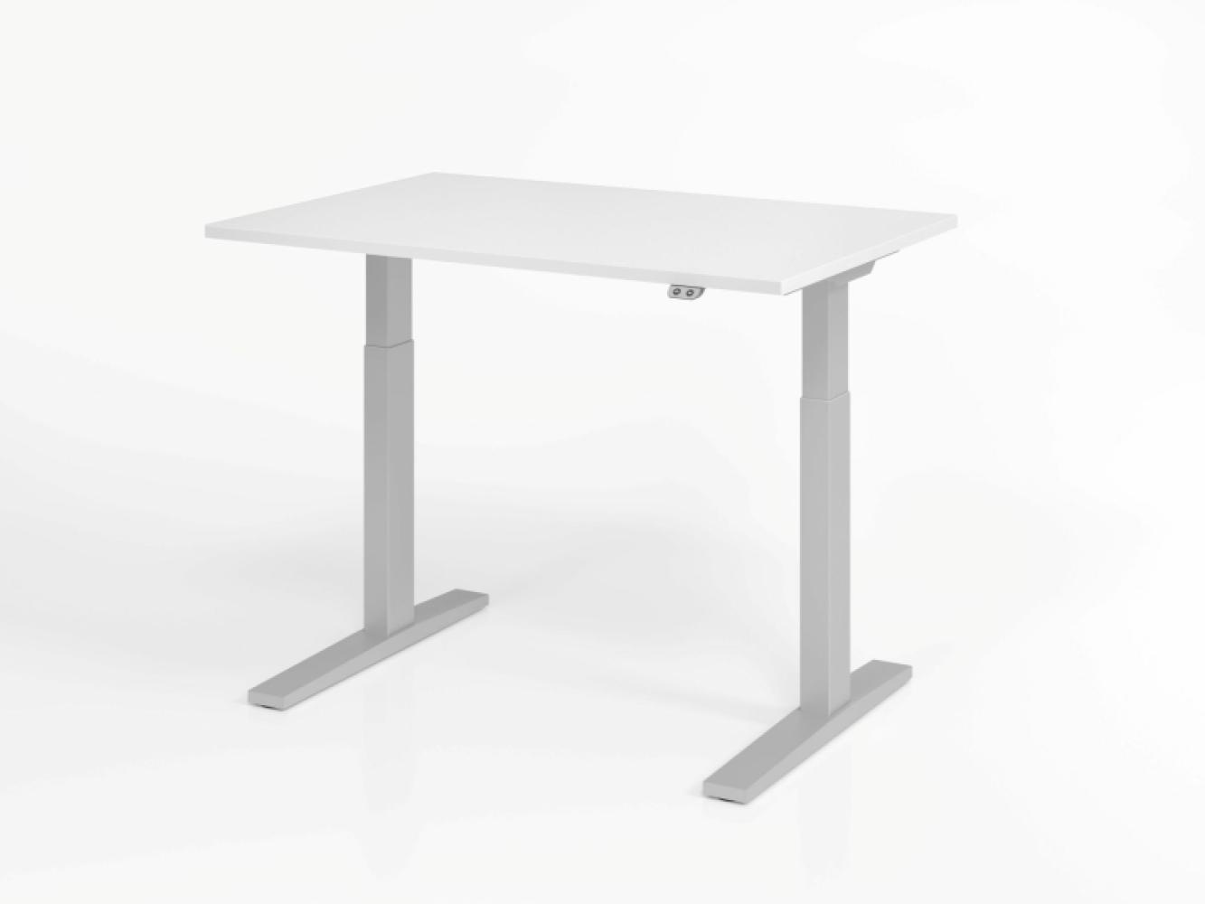 Sitz-Steh-Schreibtisch elektrisch 120x80cm Weiß/Silber Bild 1