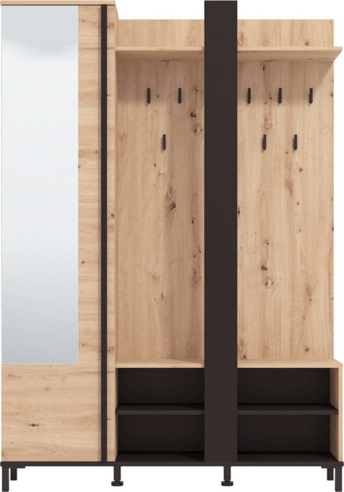 INOSIGN Kompaktgarderobe Sydney, Flurgarderobe, Dielenschrank, Flurmöbel Breite 135cm Schuhschrank, mit Spiegel, in Artisan Eiche, mit 8 Haken Bild 1