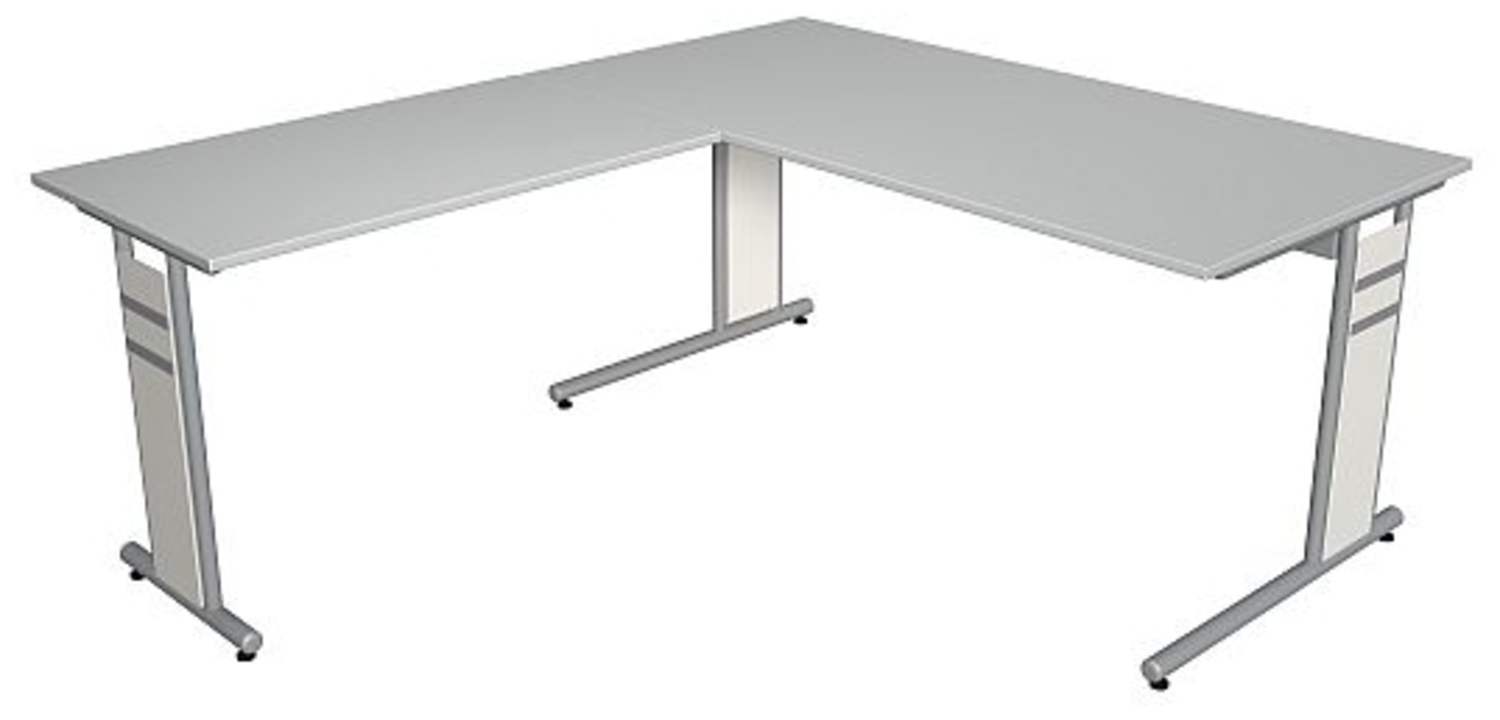 Kerkmann Schreibtisch 4090 Form 4 160x80 x68-82 cm mit Anbautisch 100x60 cm und C-Fuß-Gestell lichtgrau Bild 1