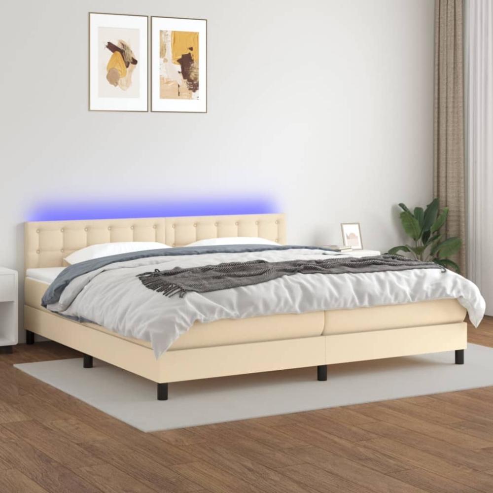 Boxspringbett mit Matratze & LED Stoff Creme 200 x 200 cm, Härtegrad: H2 [3133506] Bild 1