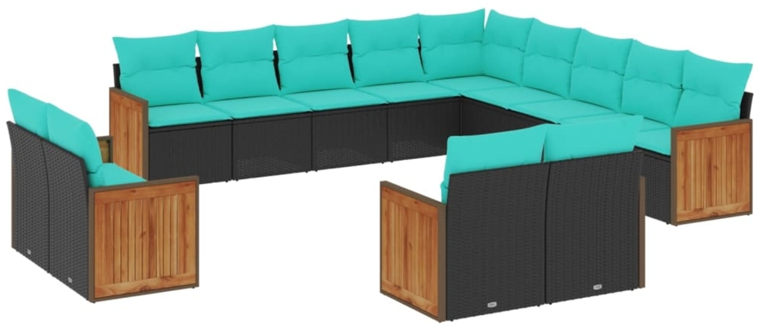 vidaXL 13-teiliges Gartensofa-Set mit Kissen, schwarzes Polyrattan 3228206 Bild 1