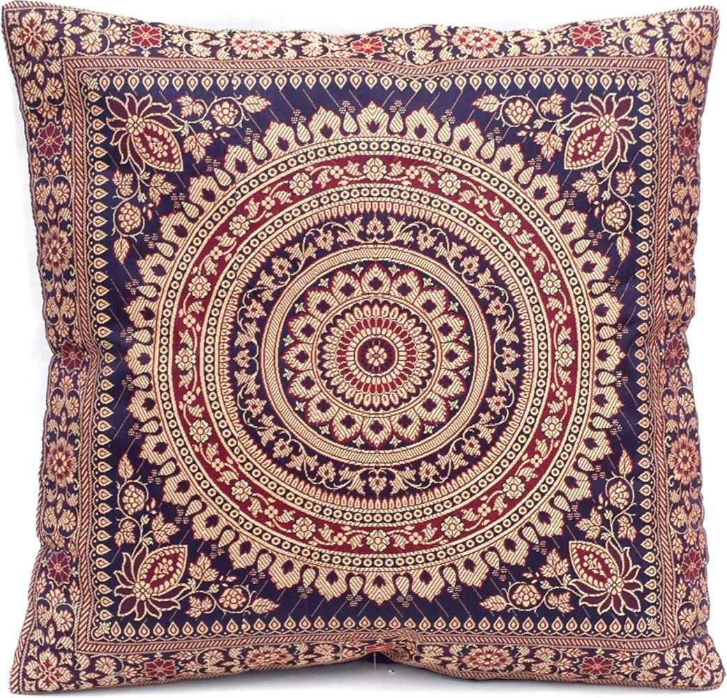 Handgewebt und Handgefertigt Indische Banarasi Seide Kissenbezug, Dekokissen - Mandala Muster mit unsichtbarer Reißverschluss - 40 x 40 cm | 16 x 16 Zoll, Dunkelblau Bild 1