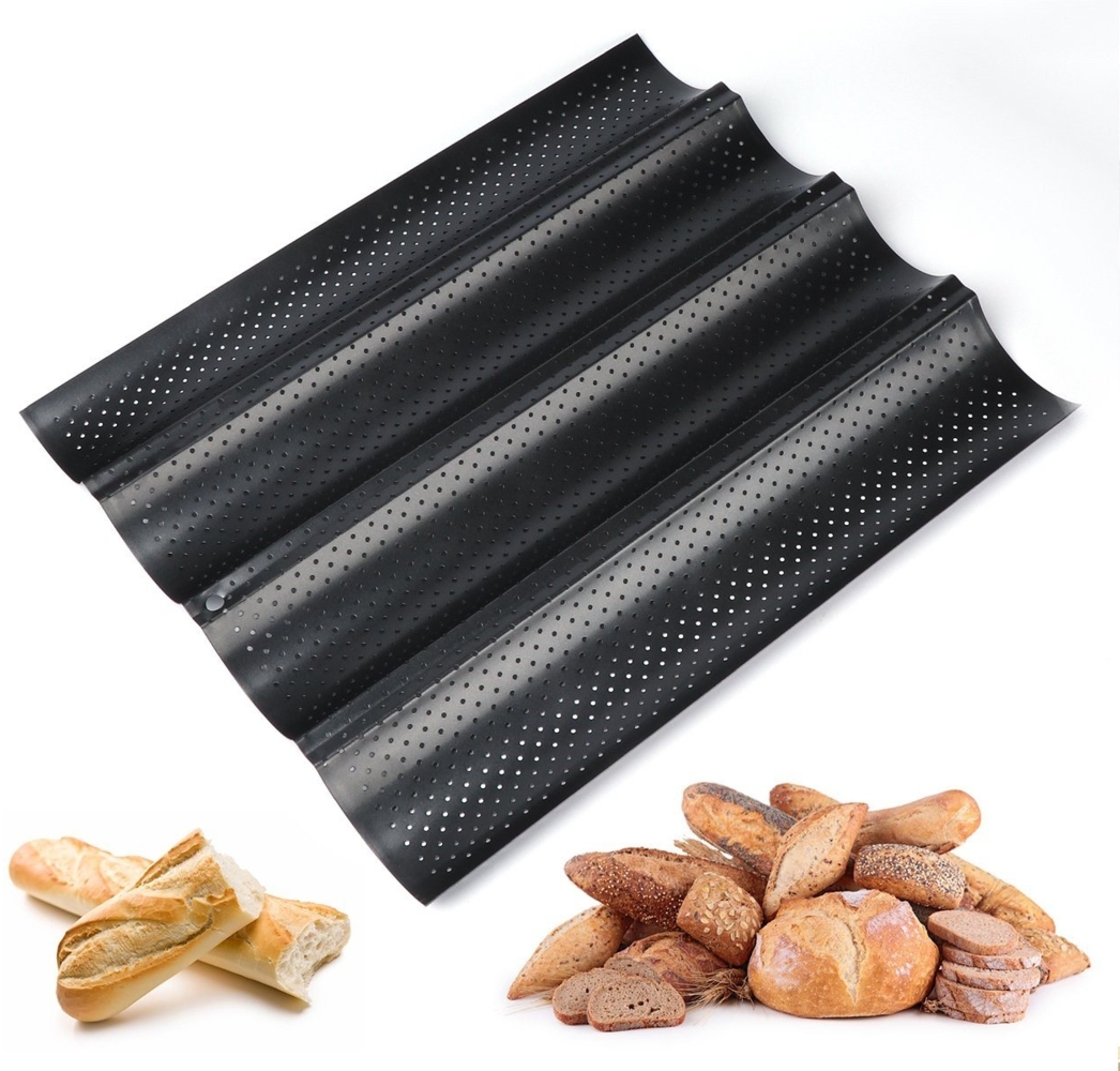 Homewit Baguetteblech 37,8 x 32 x 3 cm Brot Backform, 4 Brotrillen, Kohlenstoffstahl, (1-St, Bestehend aus Kohlenstoffstahl und Antihaftbeschichtung), Korrosions- und Rostschutz, Langzeitanwendung Bild 1