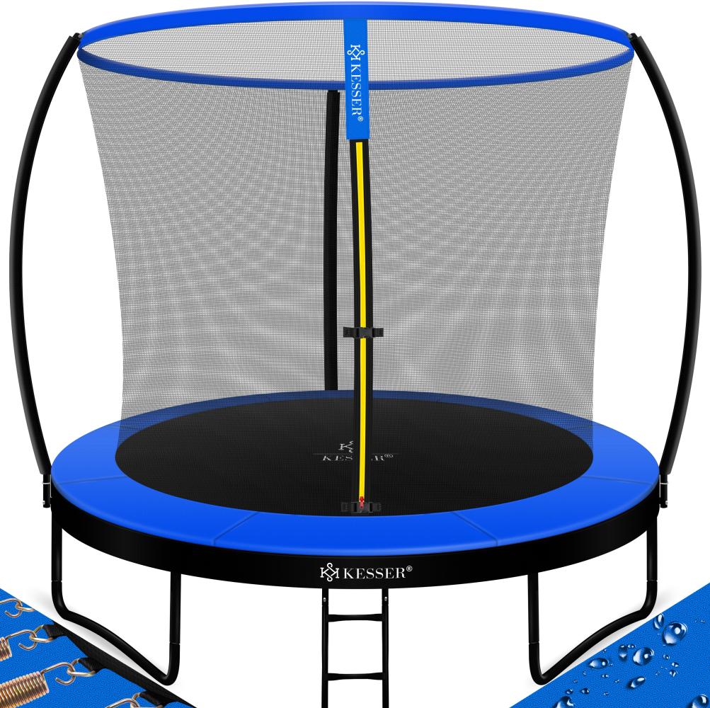 KESSER® Trampolin Gartentrampolin Komplettset mit Sicherheitsnetz, Leiter, Randabdeckung & Zubehör | TÜV Rheinland GS Zertifiziert | Kindertrampolin bis 150 kg | Blau / Schwarz, 244 cm Bild 1