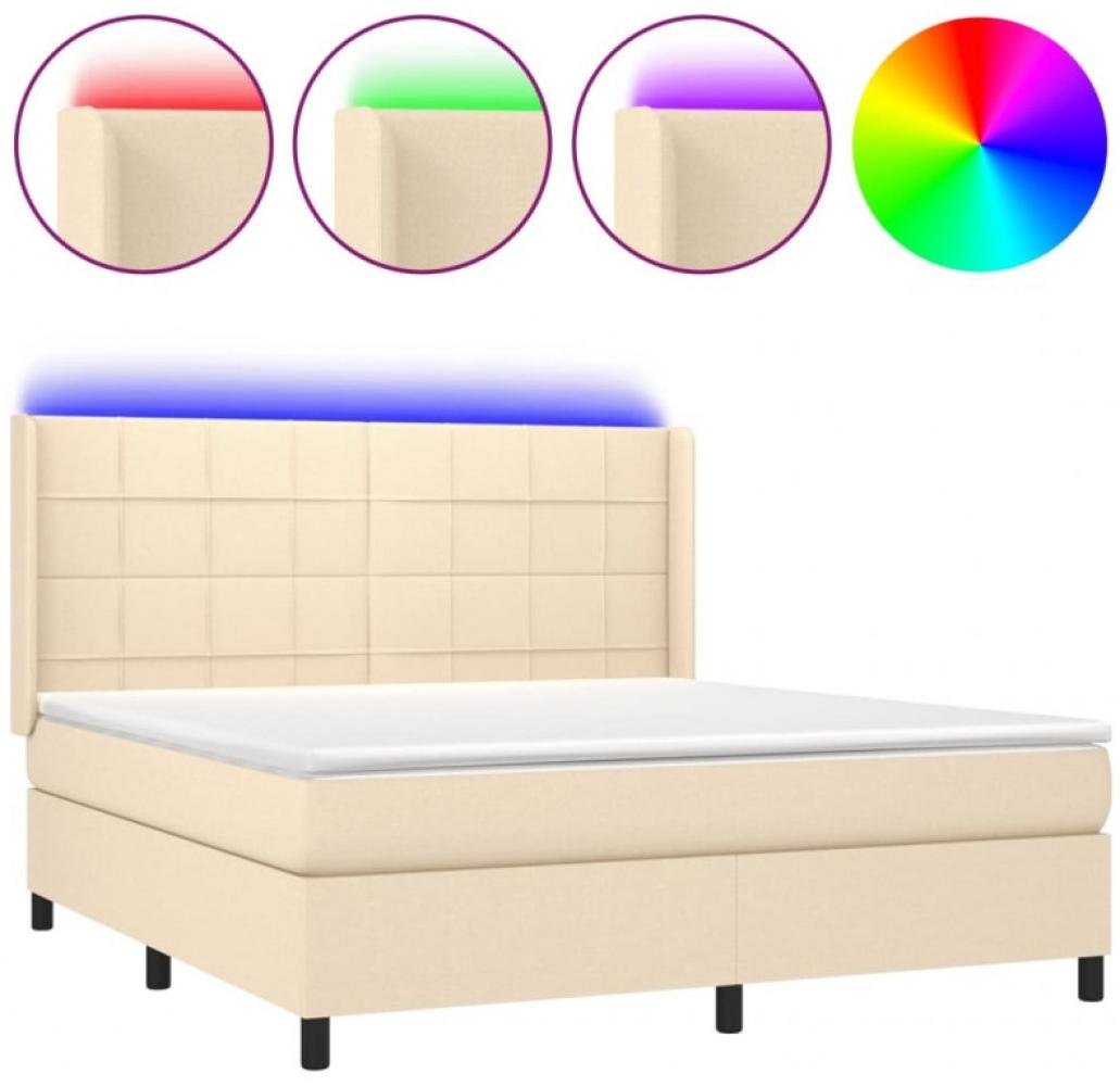 vidaXL Boxspringbett mit Matratze & LED Creme 180x200 cm Stoff Bild 1