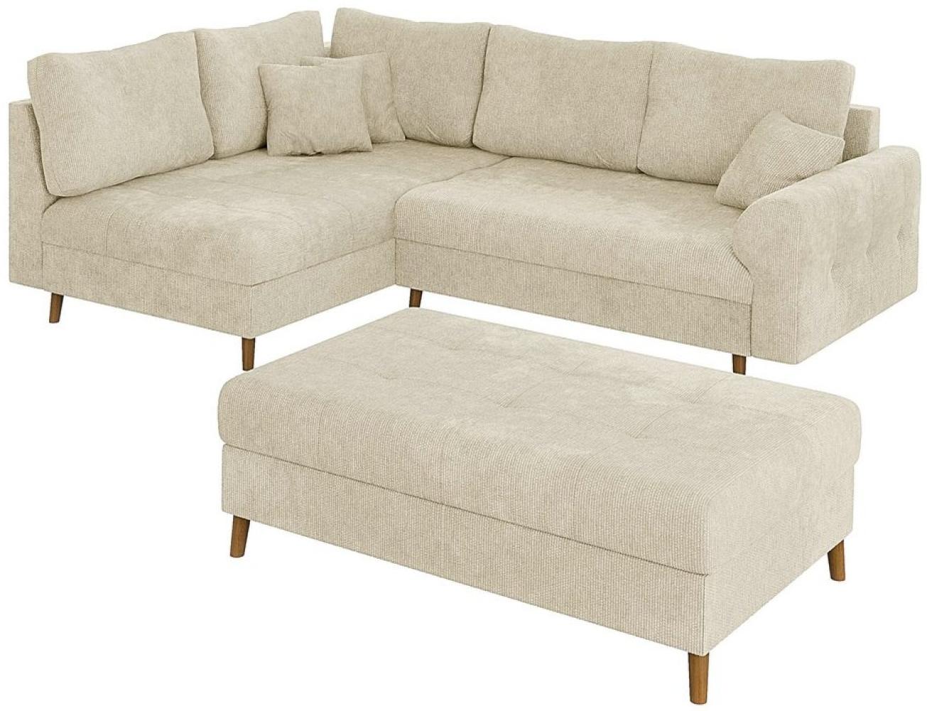 S-Style Möbel Ecksofa mit Schlaffunktion und Hocker Kristian aus Chenille-Stoff, Ottomane links oder rechts bestellbar. Schlaffunktion in Kombination mit Hocker möglich, mit Wellenfederung Bild 1