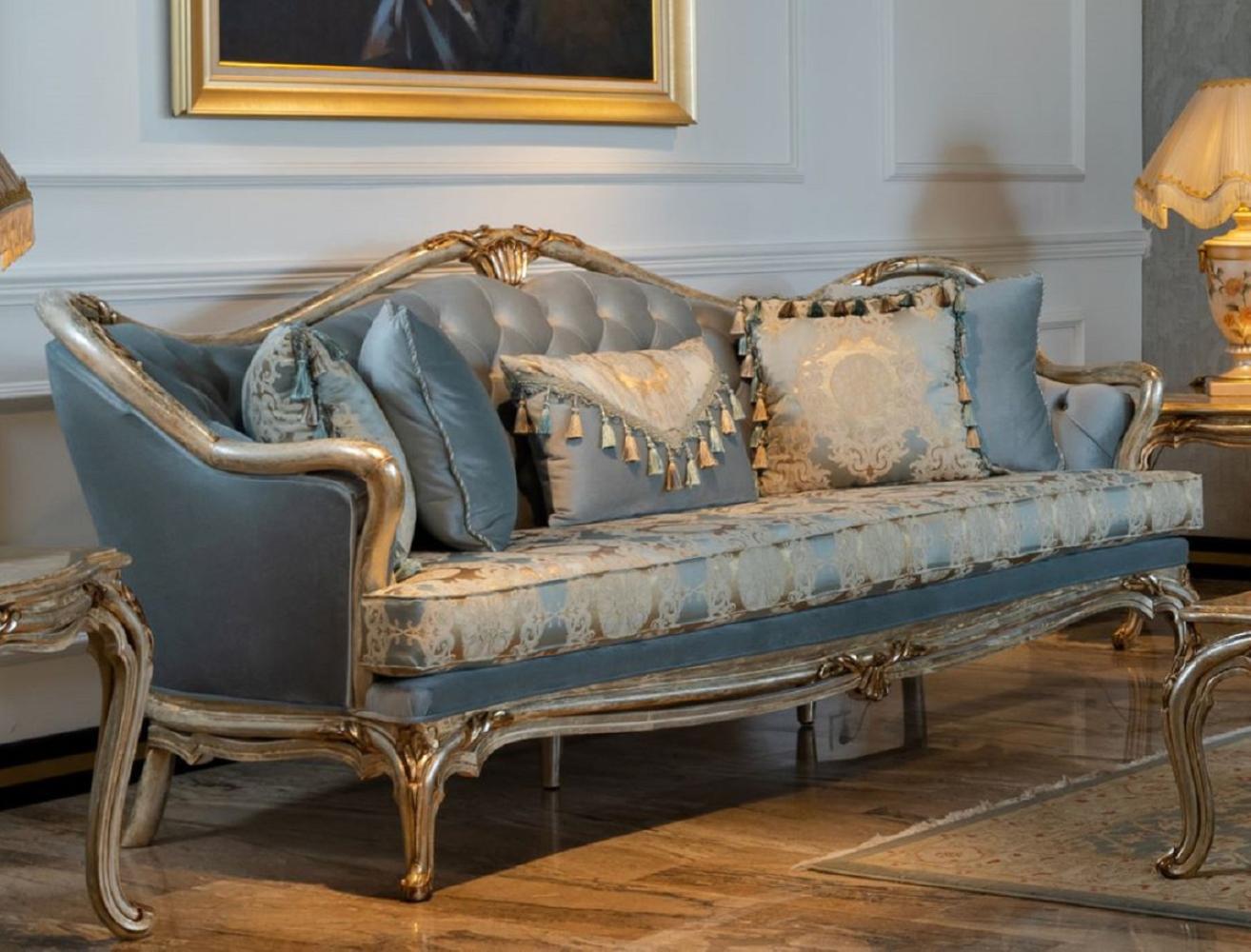 Casa Padrino Luxus Barock Sofa Hellblau / Silber / Gold - Handgefertigtes Wohnzimmer Sofa im Barockstil - Barock Wohnzimmer Möbel Bild 1