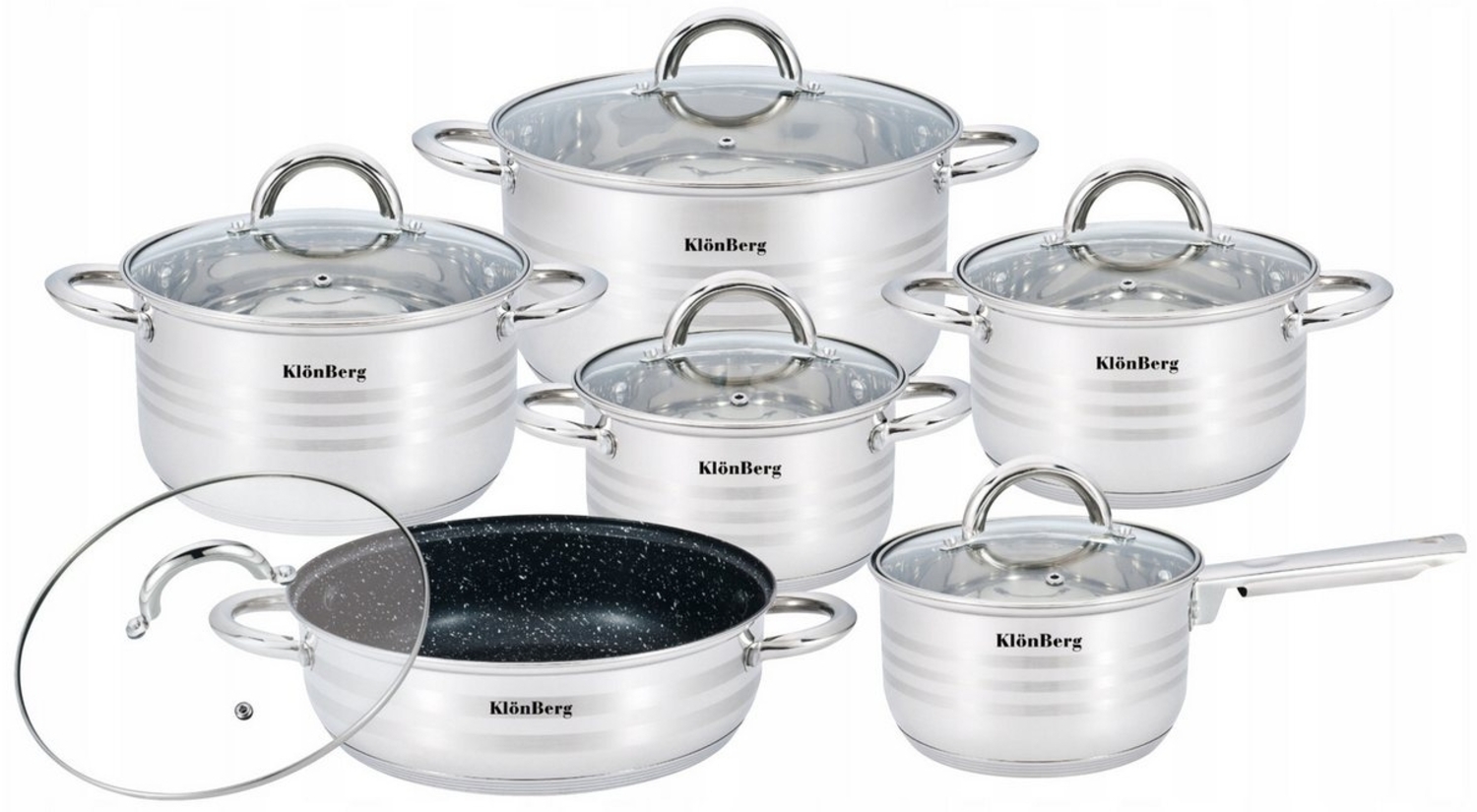 KlönBerg Topf-Set 12-teiliges Topfset aus Edelstahl mit WOK – verschiedene Größen, Edelstahl (Passt in jede Küche! 1.3L / 1.7L / 2.4L / 3.1L / 4.3L, 12-tlg, Es ist eine perfekte Geschenkidee für jeden Anlass) Bild 1