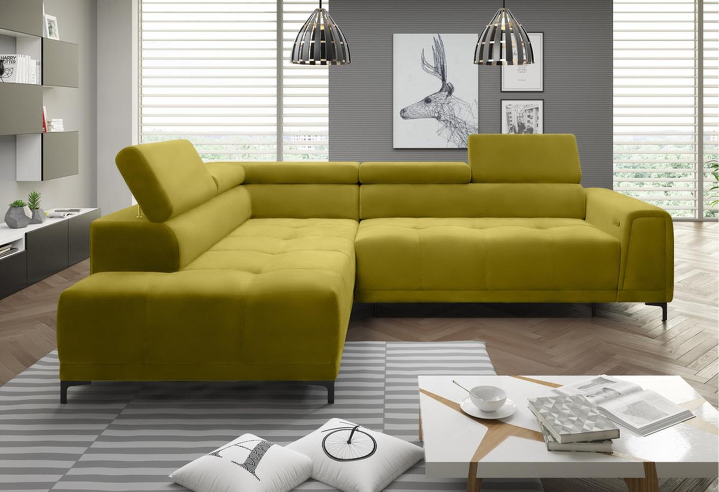 Stylefy Volter Ecksofa Strukturstoff Gelb Links Bild 1