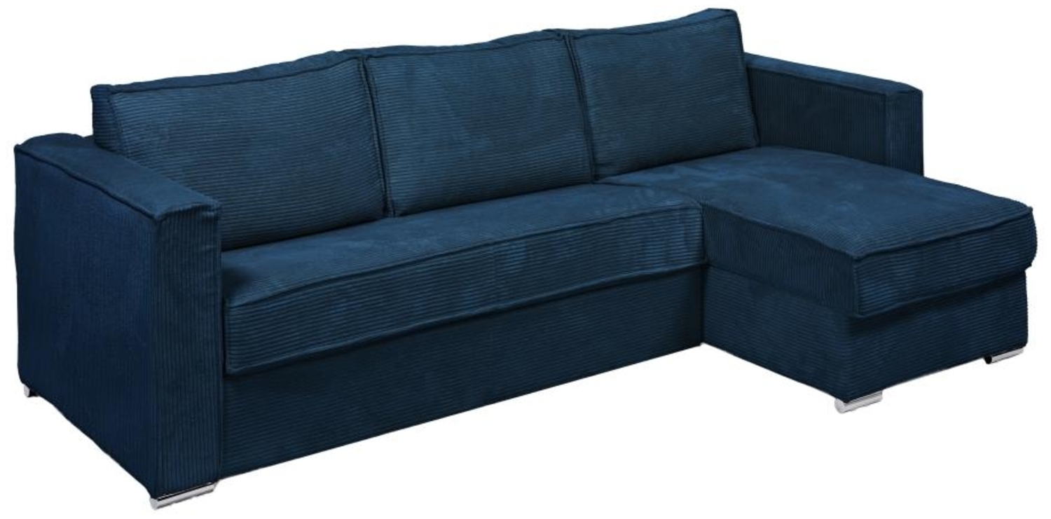 Vente-unique - Eckschlafsofa mit Matratze - Ecke wechselbar - Cord - Dunkelblau - Liegefläche 160 cm - Matratze 22 cm mit Memory Schaum - LORETO Bild 1