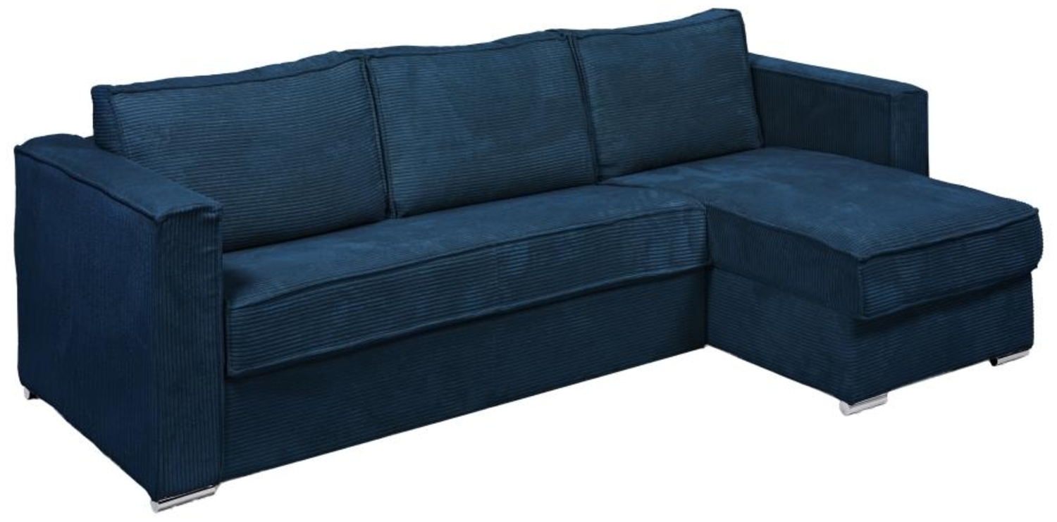 Vente-unique - Eckschlafsofa mit Matratze - Ecke wechselbar - Cord - Dunkelblau - Liegefläche 160 cm - Matratze 22 cm - LORETO Bild 1