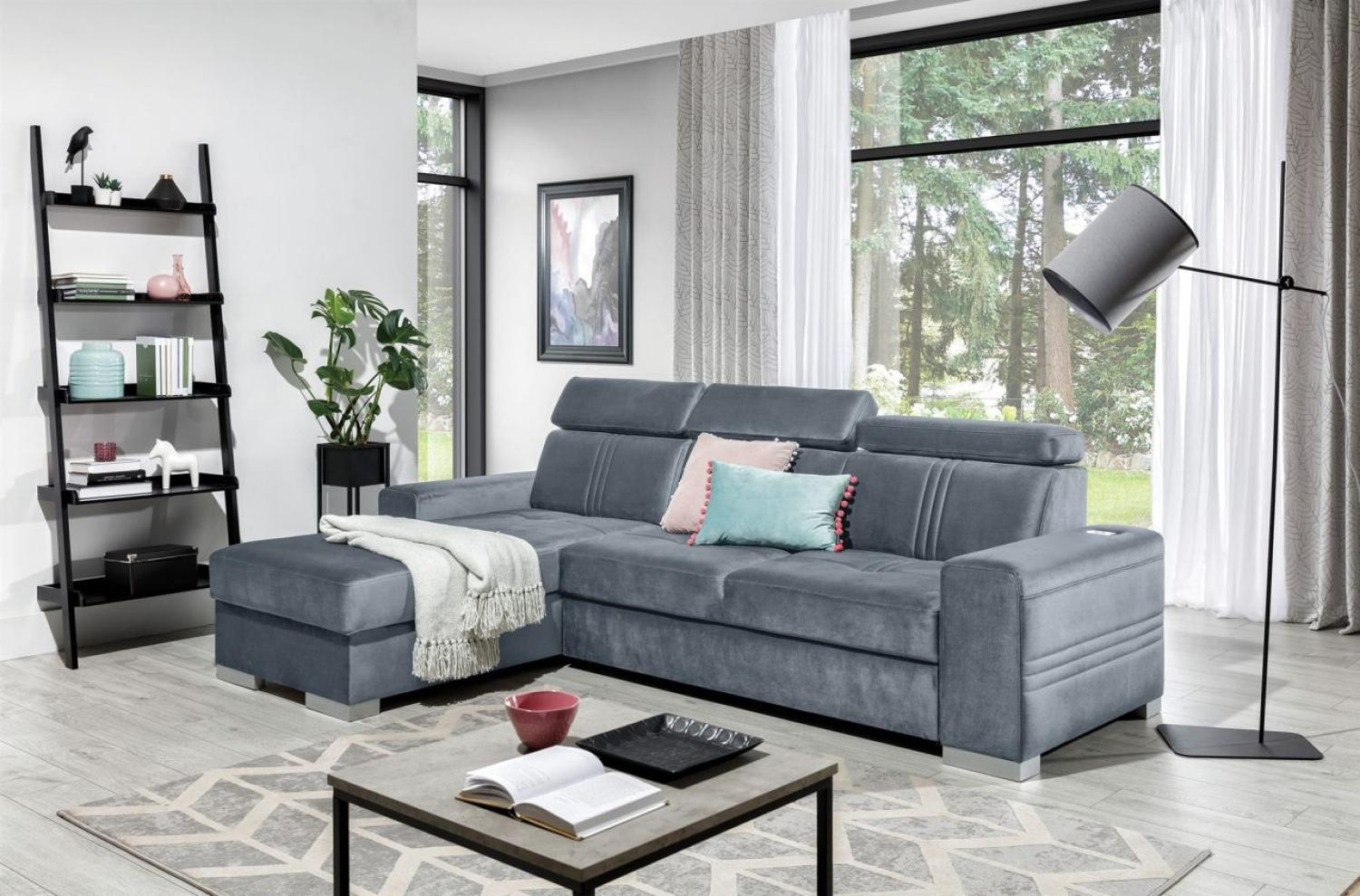 Ecksofa Schlafsofa NOLAN XS inkl. USB in Stoff Element Grau Ottomane Links Bild 1