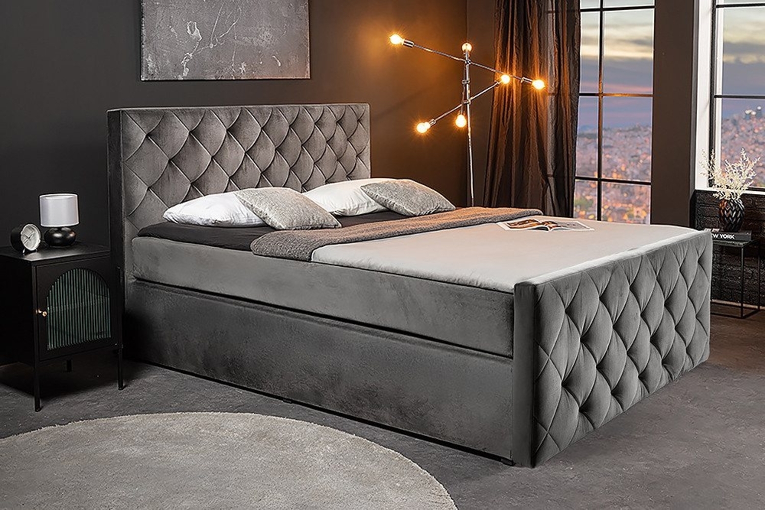 riess-ambiente Boxspringbett PROVOCATEUR 140x200 cm dunkelgrau (Einzelartikel, 1-St), Samt · Federkern · inkl. Topper & Matratze · Chesterfield Design Bild 1