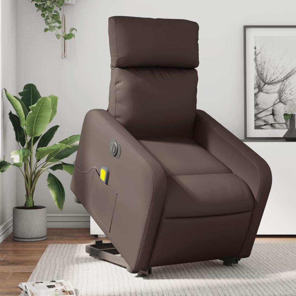 vidaXL Massagesessel mit Aufstehhilfe Elektrisch Braun Kunstleder 3206772 Bild 1