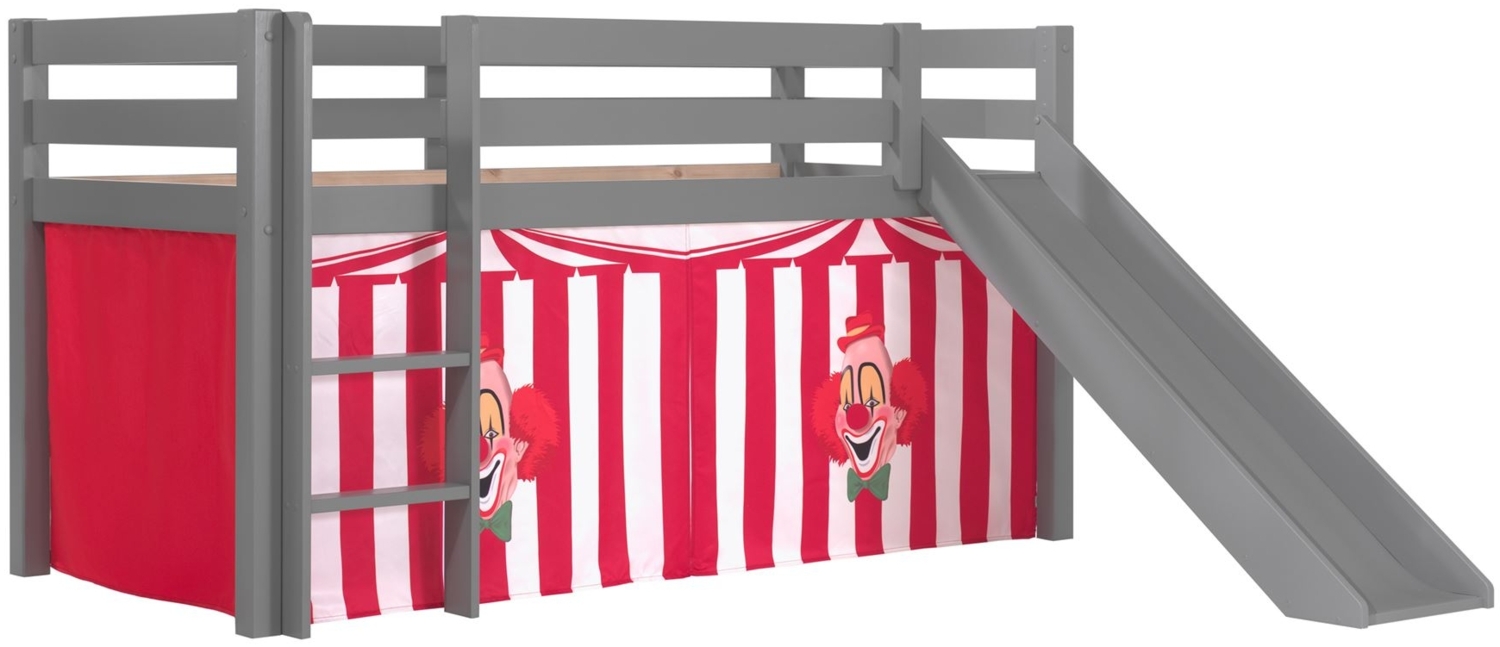 Kinderbett mit Rutsche Karolina Massivholz Grau Textilset Zirkus Bild 1