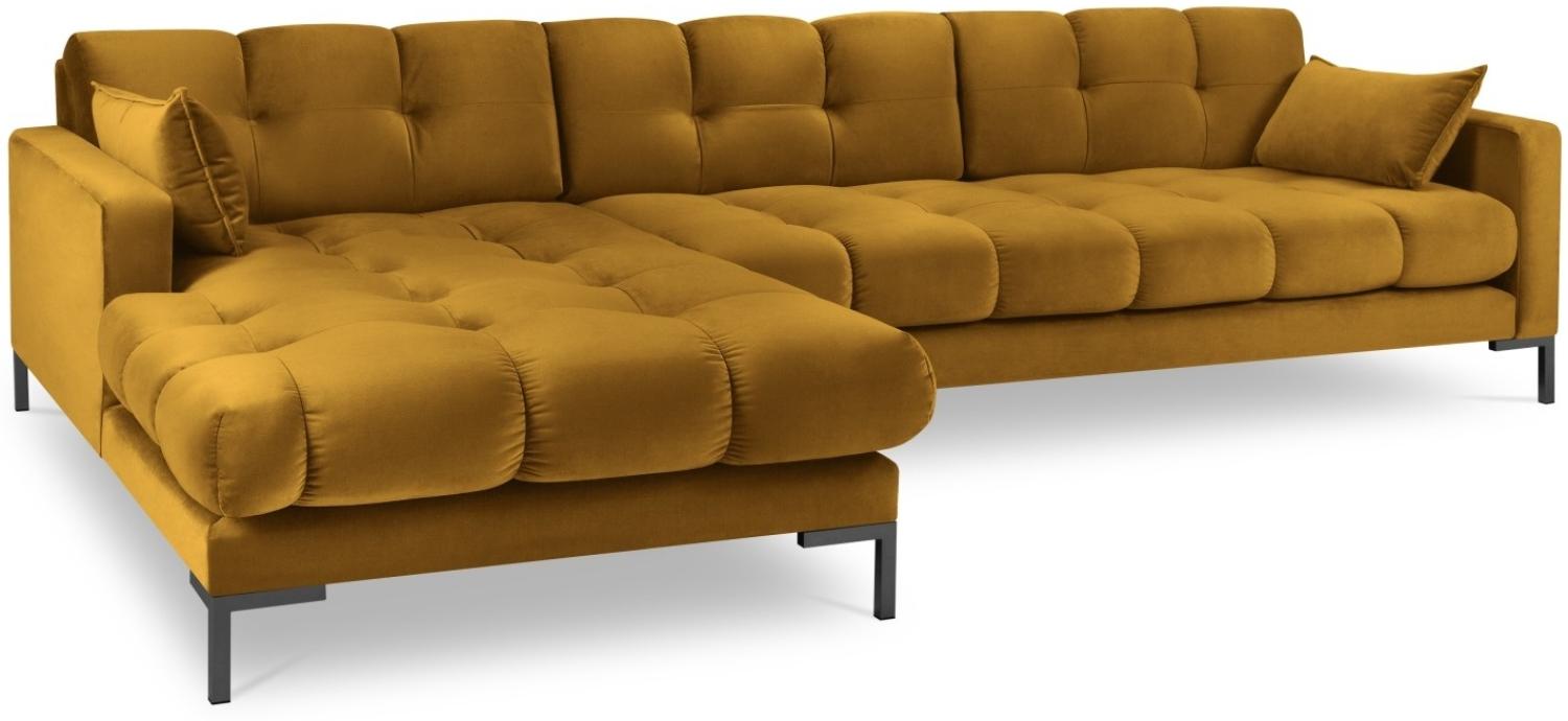 Micadoni 5-Sitzer Samtstoff Ecke links Sofa Mamaia | Bezug Yellow | Beinfarbe Black Metal Bild 1