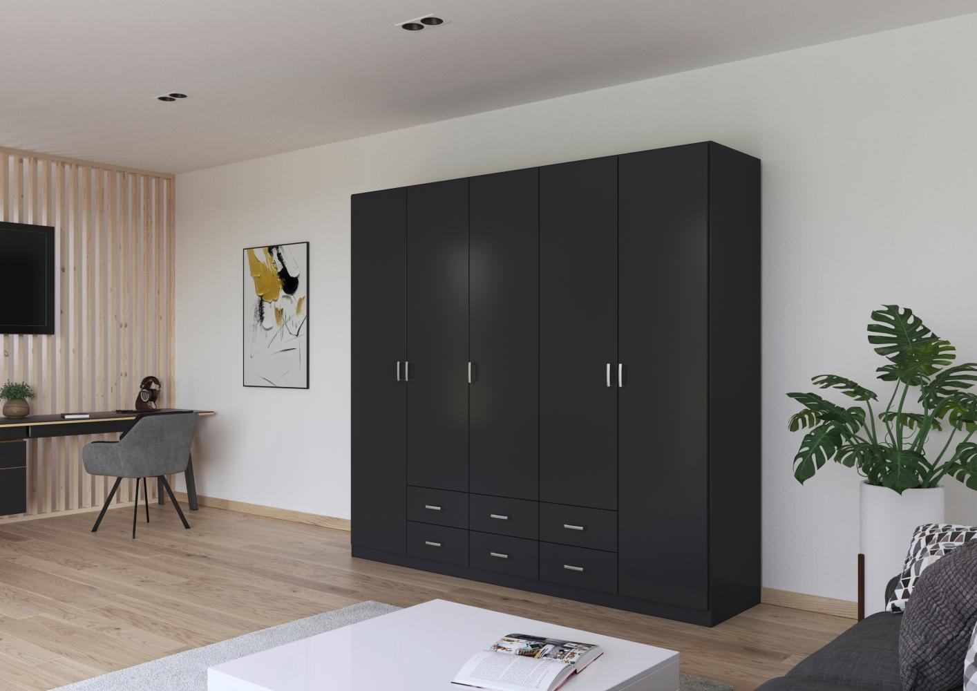 rauch Kleiderschrank, Drehtürenschrank GAMMA, 5-türig, 6 Schubkästen, Grau metallic, 226 x 210 x 54 cm Bild 1