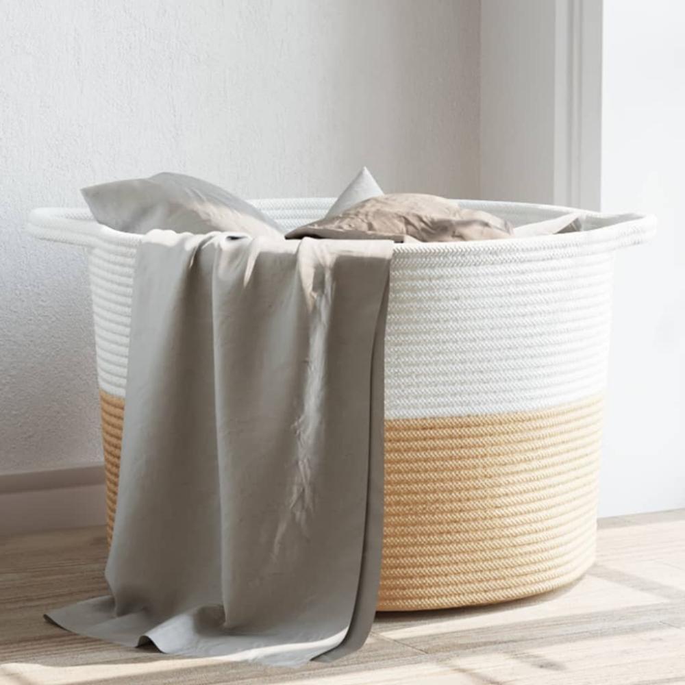 vidaXL Wäschekorb Beige und Weiß Ø55x36 cm Baumwolle 358471 Bild 1