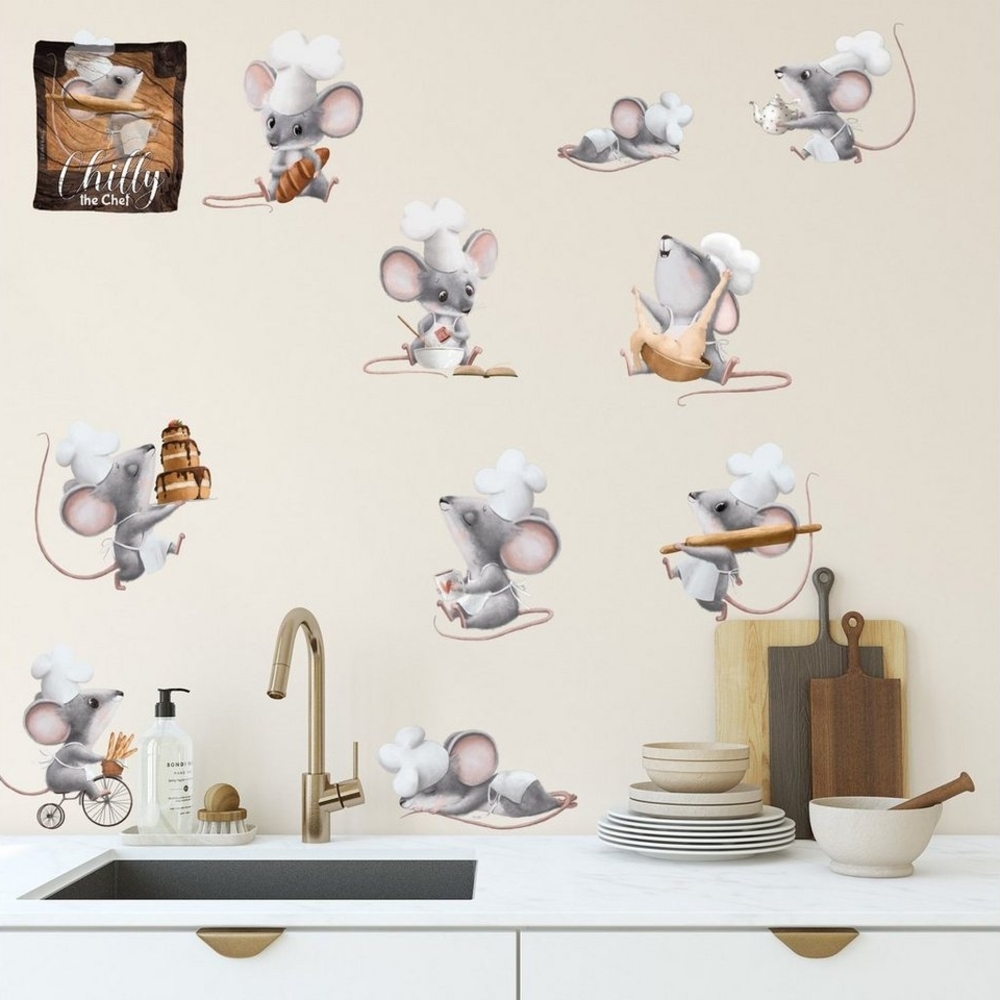 Sunnywall Wandtattoo Küchenchef Chilly Maus Wandsticker für Küche od. Kinderzimmer Bild 1