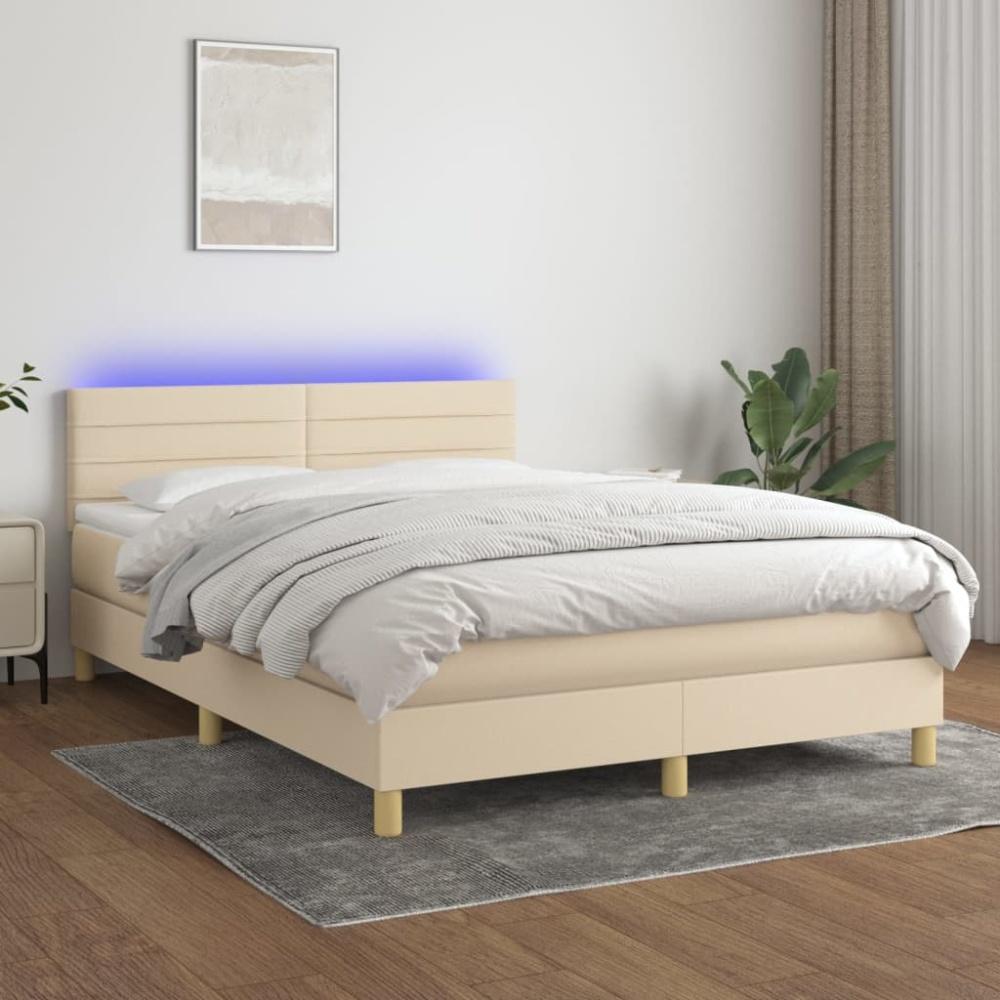 vidaXL Boxspringbett mit Matratze & LED Creme 140x190 cm Stoff 3133794 Bild 1