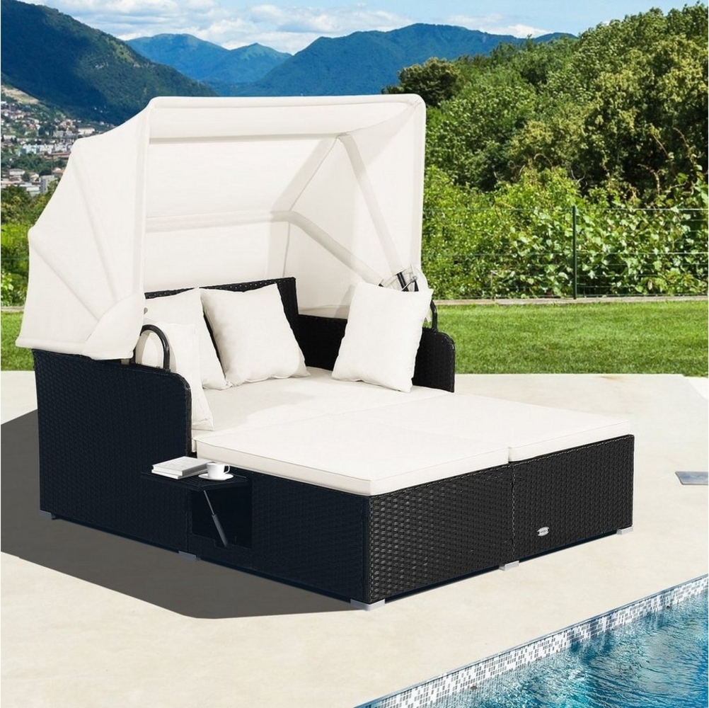 COSTWAY Loungebett, Rattan, 2-Personen, mit einziehbarem Sonnendach, Kissen Bild 1