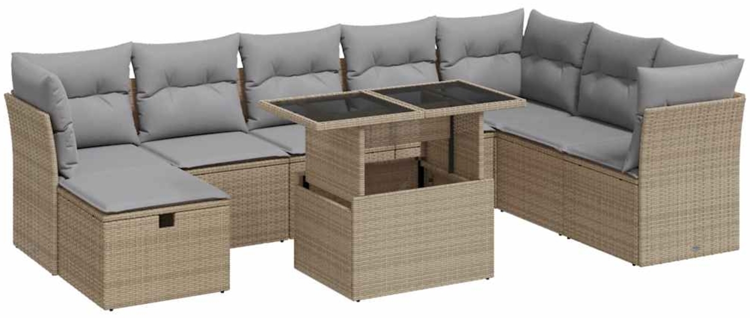vidaXL 9-tlg. Garten-Sofagarnitur mit Kissen Beige Poly Rattan 3327799 Bild 1