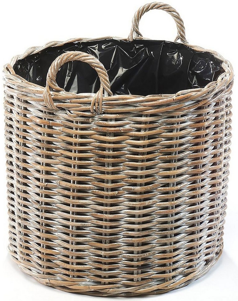 Kobolo Pflanzkübel Pflanzkorb rund aus grauem Rattan mit Folie Bild 1
